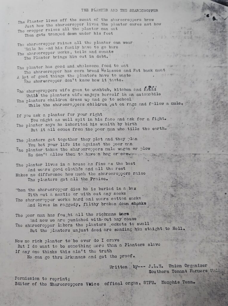 Copy of a poem The Planter and the Sharecropper