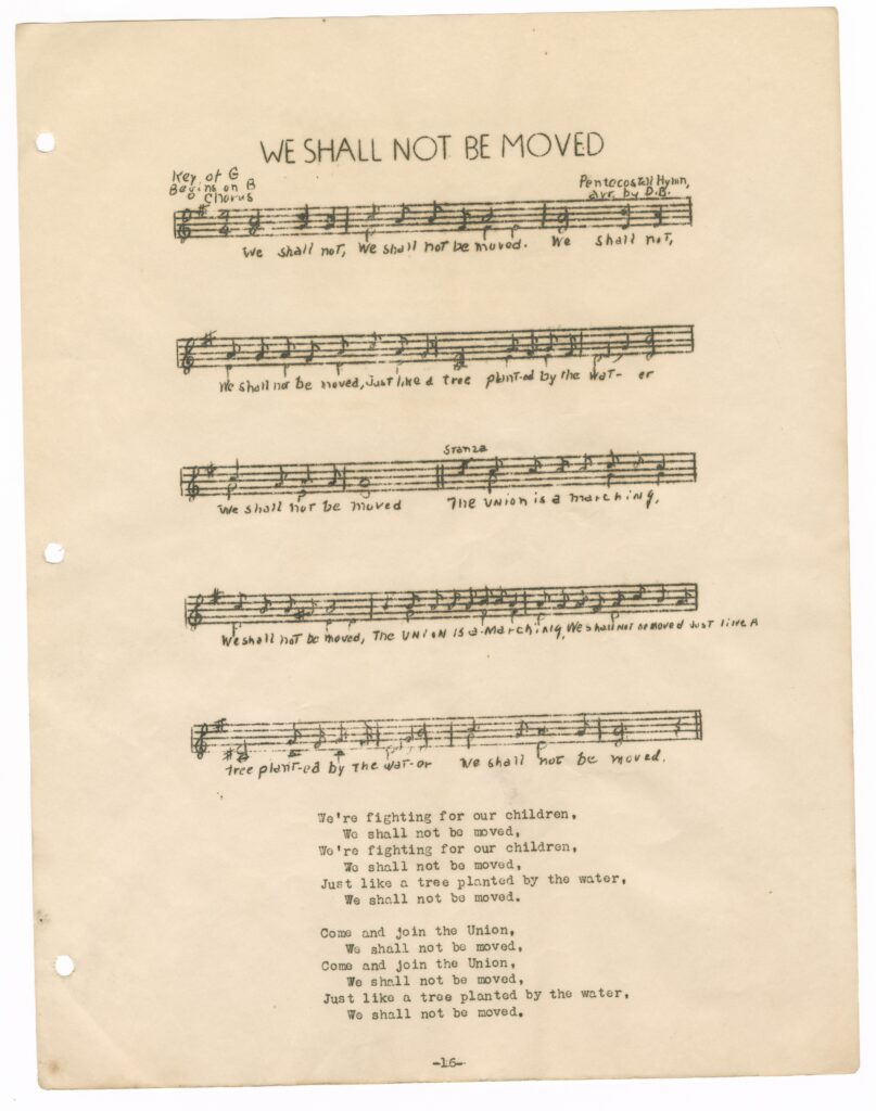 A copy of the song We Shall Not be Moved.